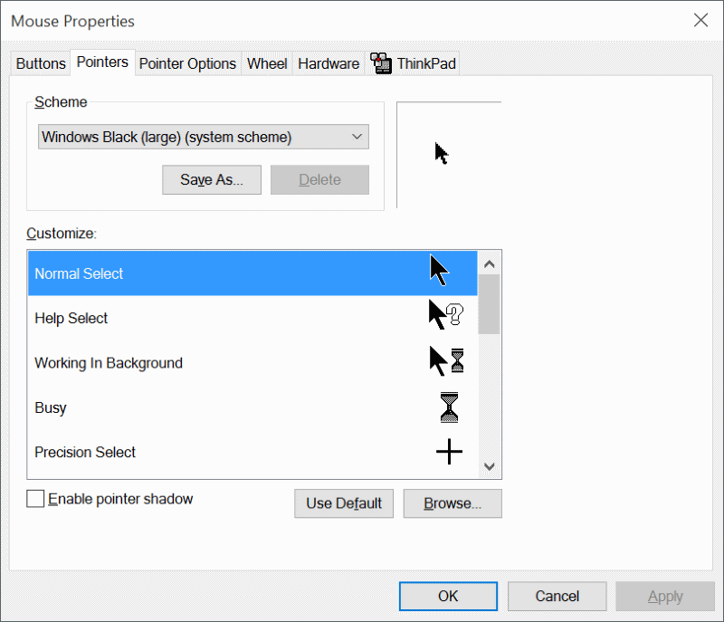 cursor size in windows 10